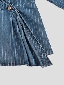 GlowEve CURVE Plus Size Women's Striped Long Sleeve Single-Breasted Casual Denim Jacket - Medium Wash - View 4