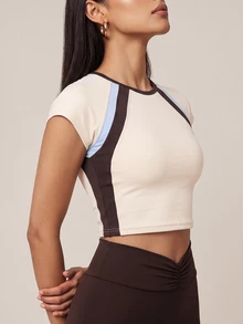 SHEIN BAE Women's Colorblock Raglan Short Sleeve T-Shirt And Leggings Sports Set - Multicolor - View 5