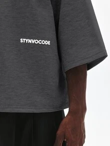 STYNVO 男士字母印花圓領落肩寬鬆休閒T恤 - 深灰色 - 查看 5