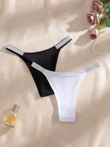 SHEIN 銀色腰帶舒適性感女款三角內褲 7件組 - 黑與白 - 查看 5