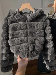 SHEIN EZwear 女款休閒舒適人造毛長袖秋冬夾克 - 深灰色 - 查看 1