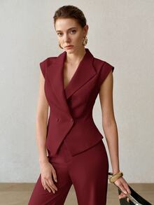 MOTF PREMIUM DOUBLE-BREASTED SLEEVELESS WAISTCOAT - Burgundy - View 7