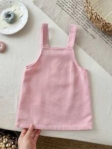 SHEIN 女嬰編織純色可愛動物刺繡圖案吊帶裙 - 粉色 - 查看 2