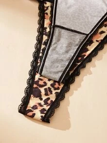Bare Chapter Women's Lace Trim Leopard Print Sexy Everyday Thong - Multicolor - View 3