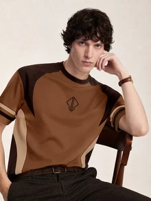 Limitiso Men's Colorblock Casual Versatile Daily Wear Short Sleeve T-Shirt - Brown - View 3