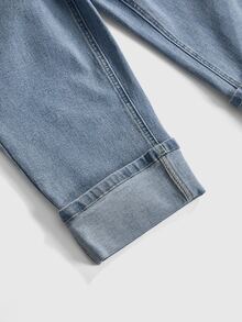 ROMWE Summer Y2K Hot Girl All-Match Versatile Retro Ultra Low Waist Denim Skinny Mid-Length Shorts - Baby Blue - View 4