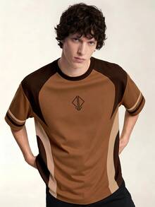 Limitiso Men's Colorblock Casual Versatile Daily Wear Short Sleeve T-Shirt - Brown - View 1