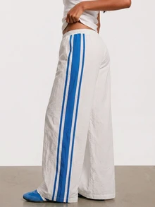 Athîral Women's Casual Athletic Baggy Low Waist Side Split Color Block Blue White Loose Fit Sports Long Pants Running Outdoor Gym Workout Summer - White - View 1