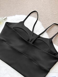 Dazy Plus Solid Color Slight Push-Up Black Versatile Sports Bra - Black - View 9