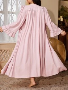 PalaceNights Set 2 Potong Gaun Tidur Ukuran Besar Bergaya Kerajaan dengan Bordir Tebal dan Hiasan Renda, Ukuran Plus, + Gaun Maxi Camisole - Dusty Pink - View 2
