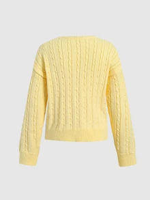 SHEIN Tween Girl Casual Solid Yellow Logo EMB Cardigan For Fall/Winter, Back To School, Preppy Style - Yellow - View 4