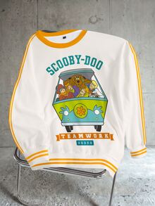 SCOOBY-DOO X SHEIN 大尺碼圓領卡通圖案日常休閒衛衣 - 白色 - 查看 8