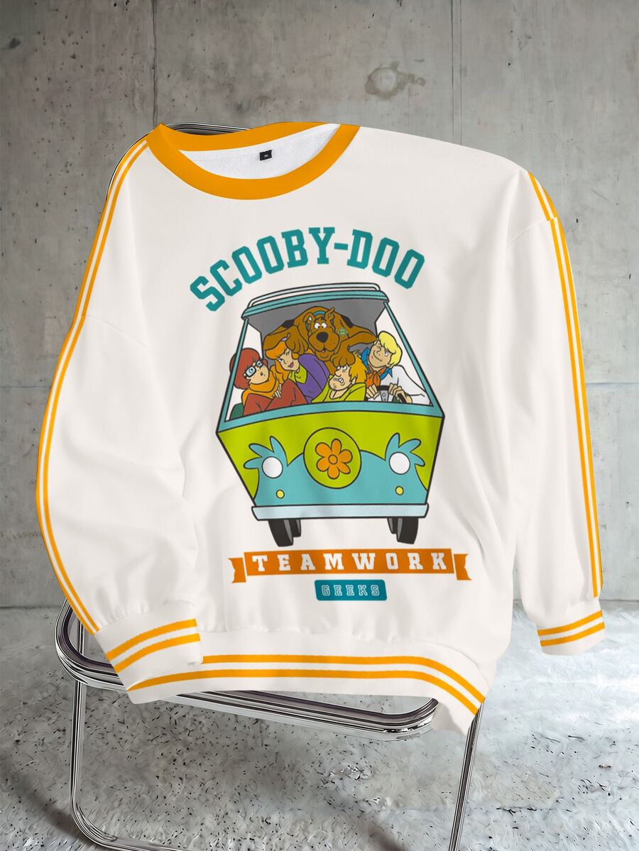 SCOOBY-DOO X SHEIN Plus Size Crew Neck Cartoon Graphic Everyday Sweatshirt Fall - White - View 1