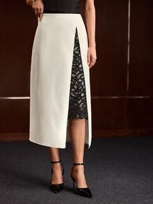 MOTF PREMIUM ROK WANITA DENGAN BELAHAN RENDA KONTRAST - Aprikot - View 6