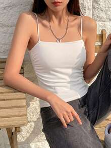 DAZY Casual Versatile Solid Color Camisole With Built-In Padded Cups - White - View 5