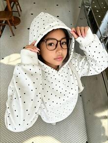 女童休閒純色波點連帽衛衣，長袖寬鬆短版運動上衣，3款隨機發送1件，女童日常基礎連帽上衣 - 彩色 - 查看 3