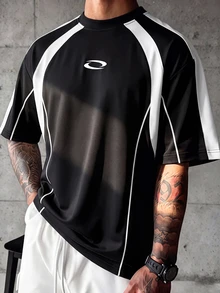 Sport MetroGents 男士幾何印花短袖休閒健身運動T恤 - 黑色 - 查看 1