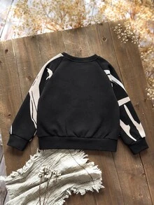SHEIN 女童花卉印花插肩袖衛衣 優雅花卉袖長袖西式青少年女裝 秋冬日常活動戶外校園度假鄉村穿搭 - 黑色 - 查看 2