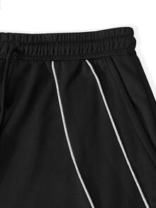 Manfinity Homme Men's Loose Casual Patchwork White Piping Plus Size Sweatpants - Black - View 5