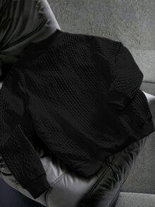 EGENSIO 男士針織休閒立領套頭衛衣，適合日常休閒穿著或外出，也是送給朋友、男朋友或丈夫的理想禮物 - 黑色 - 查看 2