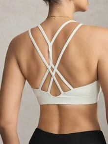 Activina Women's Solid Color Criss-Cross Back Everyday Fitness Sports Bra - White - View 1