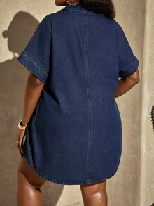 SHEIN SXY 大尺碼女款休閒日常夏季牛仔洋裝 - 藍色 - 查看 2