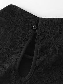 Balvessa Women's Lace Patchwork Slim Fit Versatile Casual Daily Blouse - Black - View 7