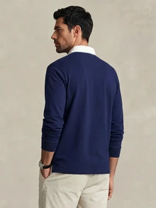 Lornavo Men's Cotton Knight Print Long Sleeve Casual Classy Vintage Commute Golf Polo Shirt Navy Blue And White Autumn - Multicolor - View 2
