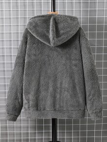 SHEIN 青少年男孩冬季刺繡貼布圓領寬鬆套頭抓絨衛衣 - 灰色 - 查看 2