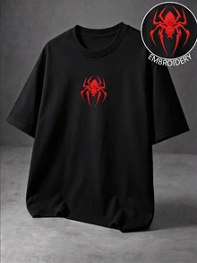 Manfinity EMRG 男士夏季休閒蜘蛛刺繡T恤 - 黑色 - 查看 1