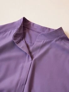 TaskEZ Blue Small Stand Collar Short Sleeve Round Hem Pullover Top With Multiple Pockets And Cuffed Pants, Sporty 2 Pieces Scrub Set Work Autumn Maid - Purple - View 3