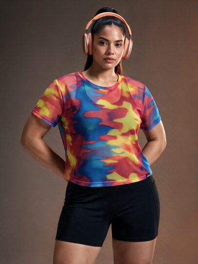 Powerista Women's Plus Size Camouflage Print Short Sleeve Casual Fitness Sports T-Shirt