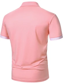 Calvornis 男士幾何印花短袖休閒通勤 Polo 衫 - 淺粉色 - 查看 2