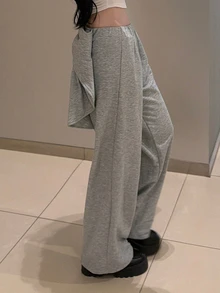FRIFUL Women's Solid Color Wide Leg Sweatpants With Back Bow Detail - Grey - View 6