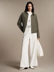 Anewsta Essential Women's Vintage American Style Washed Denim Collared Short Jacket In Army Green, Autumn/Winter - Green - View 2