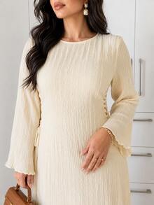 Solavon Plus Size Women Solid Color Casual Party Dress - Apricot - View 5