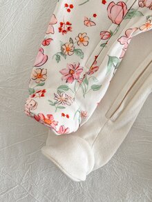 Cozy Pixies 新生兒男嬰女嬰植物花卉卡通兔子圖案針織柔軟圓領長袖連身衣與褲子2件套 - 彩色 - 查看 5