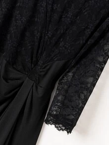 Rusticease Sweet Lace Pleated Dress For Middle-Aged And Elderly Women - Black - View 5