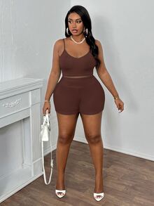 Slaydiva Summer Basic Loose Fit Women's Plus Size Outdoor Casual Set - Rust Brown - View 7