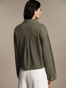 Anewsta Essential Women's Vintage American Style Washed Denim Collared Short Jacket In Army Green, Autumn/Winter - Green - View 9