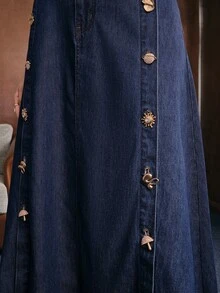 Anewsta Women's Fashion New Gorgeous Decorative Buckle Blue Jeans Skirt - Blue - View 4