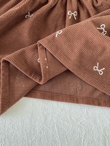 SHEIN Playful Pals 女嬰 2 件套洋裝套裝 秋冬格紋長袖復古甜美米色卡其印花洋裝褲裝襯衫 - 棕色 - 查看 8