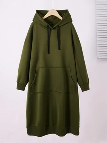 Rusticease Plus Size Army Green Drawstring Pocket Hooded Long Sleeve Sweatshirt Fall Winter 2026 - Army Green - View 11