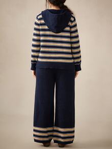 Nubod Plus Size Knit Colorblock Hooded Top And Pants Tie-Up Sweater Set, Casual And Comfortable - Multicolor - View 2