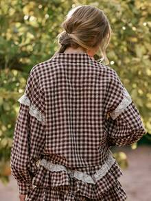 WESTFADE Collared Button Front Gingham & Lace Tie Front Top, Fall Winter 2026, Western Style, Cowgirl Clothing, Rodeo, Female Country Look, Autumn - Multicolor - View 3