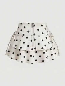 SHEIN MOD 女款波點側綁帶腰部休閒荷葉邊牛仔裙 - 彩色 - 查看 2