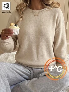 SHEIN Teen Girls Sweaters Casual Girls,Sweater, Autumn Sweater, Autumn Girls' Sweater, Girls' Sweate - Khaki - View 3