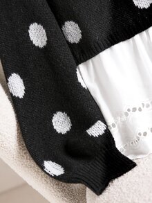 Elaquor Plus Size Autumn/Winter Casual Polka Dot Pattern Patchwork 2 In 1 Sweater - Multicolor - View 5