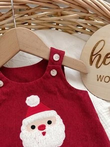 SHEIN 新生女嬰可愛紅色聖誕圖案洋裝 - 紅色 - 查看 5