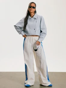 Athîral Women's Casual Athletic Baggy Low Waist Side Split Color Block Blue White Loose Fit Sports Long Pants Running Outdoor Gym Workout Summer - White - View 3